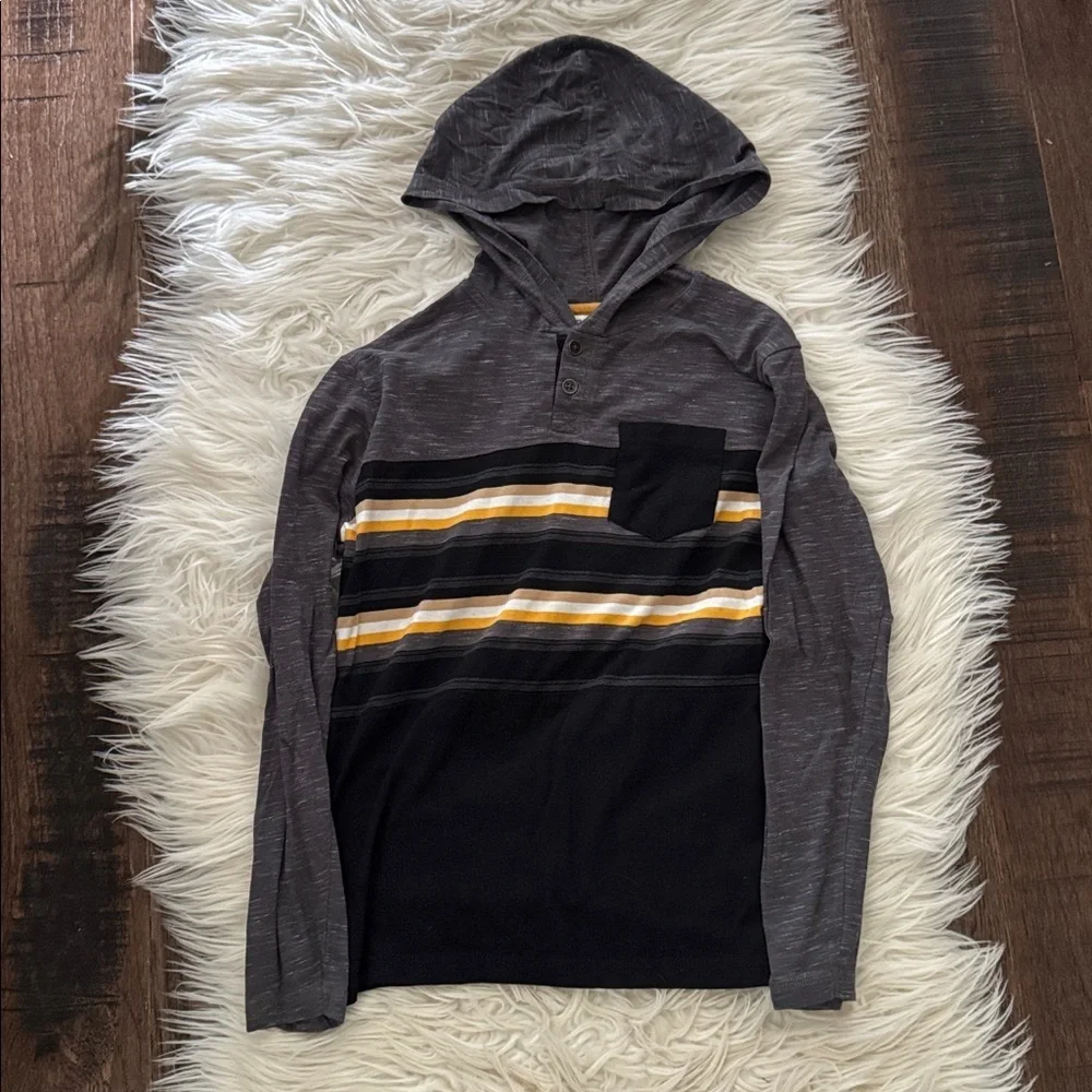 Stylish Striped Gray and Black Hooded Shirt by Distortion